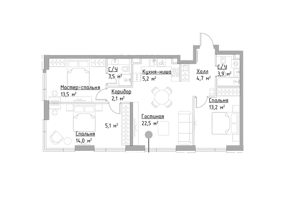 Продаётся 3-комнатная квартира, 87.7 м²