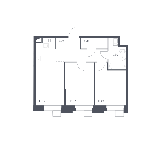 Продаётся 2-комнатная квартира, 54.93 м²