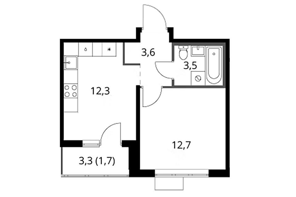 Продаётся 1-комнатная квартира, 33.8 м²