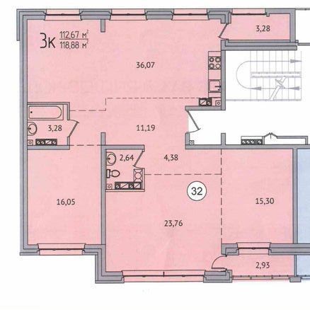 Продаётся 3-комнатная квартира, 118.9 м²