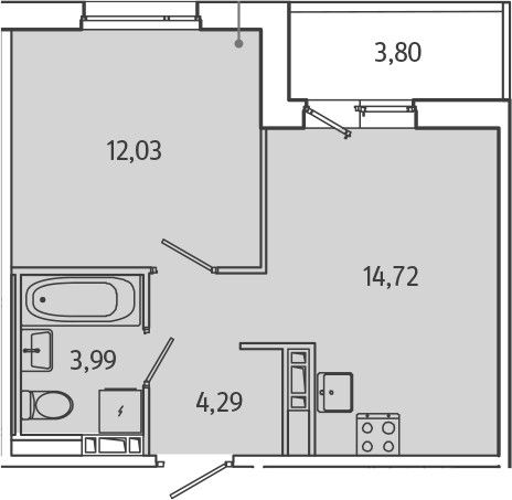 Продаётся 1-комнатная квартира, 38.83 м²