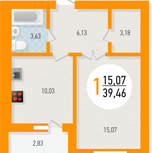 Продаётся 1-комнатная квартира, 39.8 м²