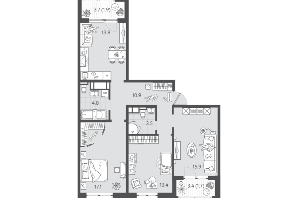 Продаётся 3-комнатная квартира, 79.45 м²