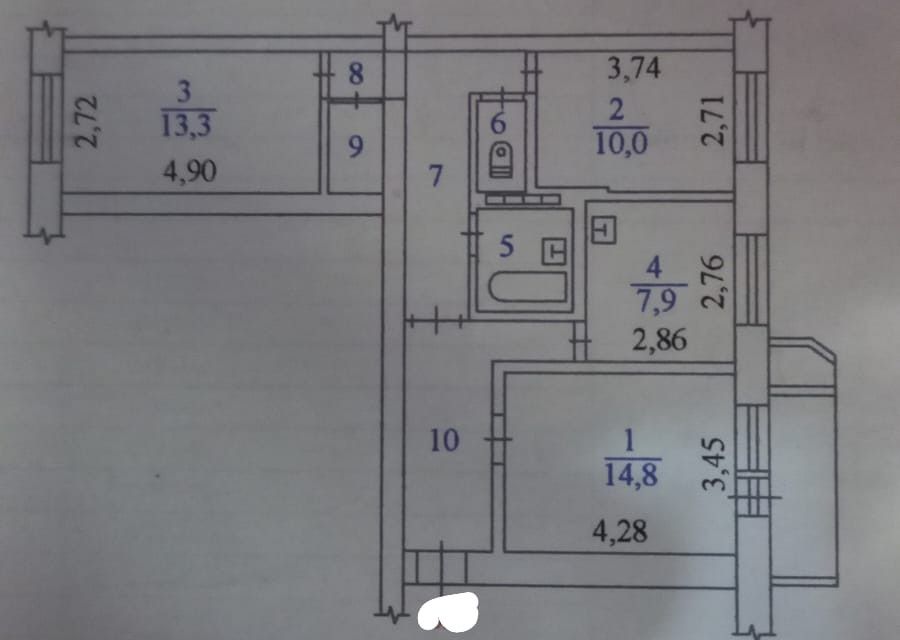Продаётся 3-комнатная квартира, 67.6 м²