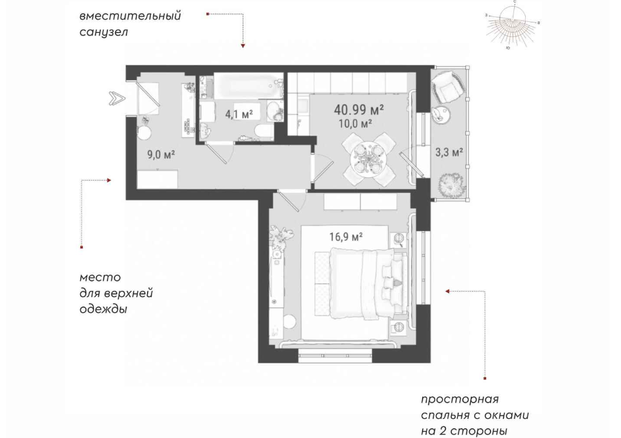 Продаётся 1-комнатная квартира, 39.9 м²