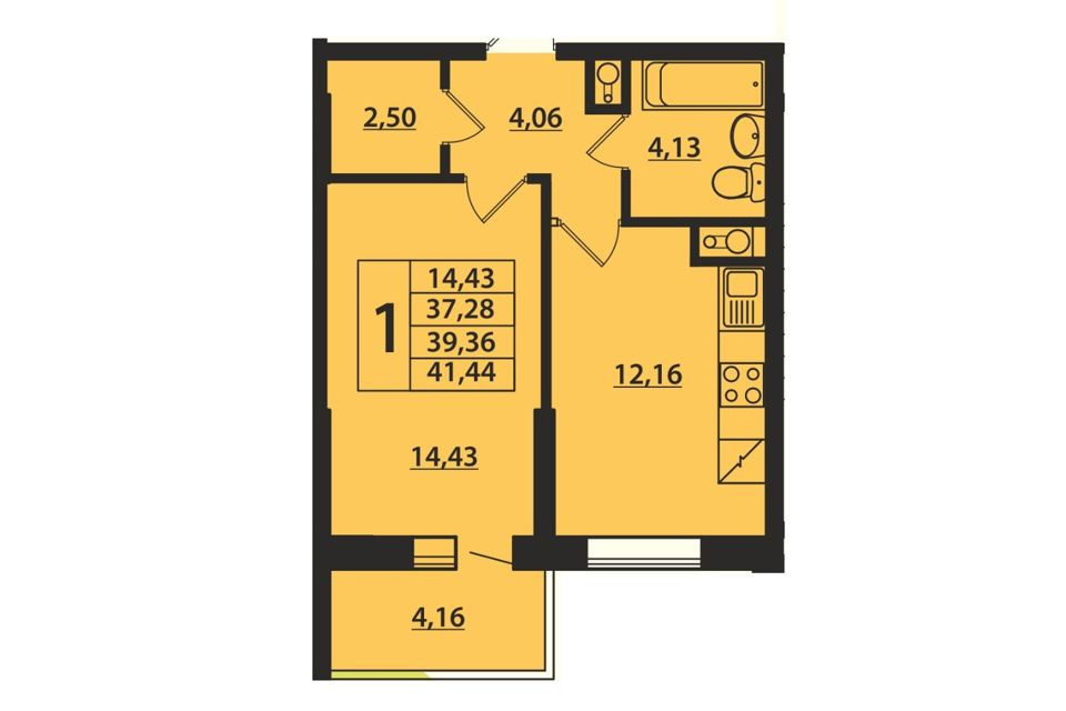 Продаётся 1-комнатная квартира, 40.1 м²