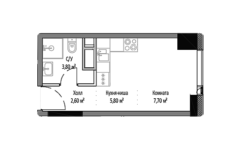 Продаётся студия, 19.9 м²