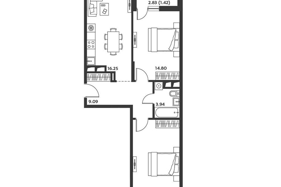 Продаётся 2-комнатная квартира, 61.85 м²