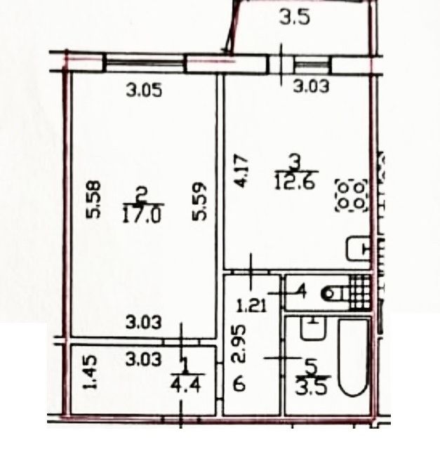 Продаётся 1-комнатная квартира, 42.1 м²