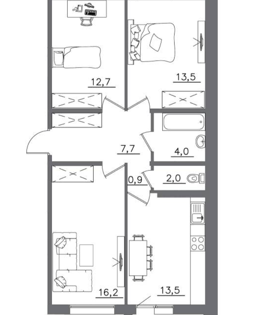 Продаётся 3-комнатная квартира, 72.6 м²