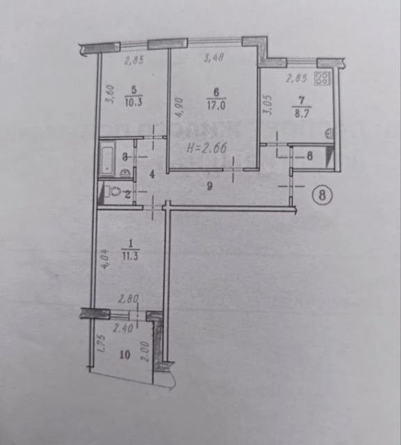 Продаётся 3-комнатная квартира, 62.8 м²