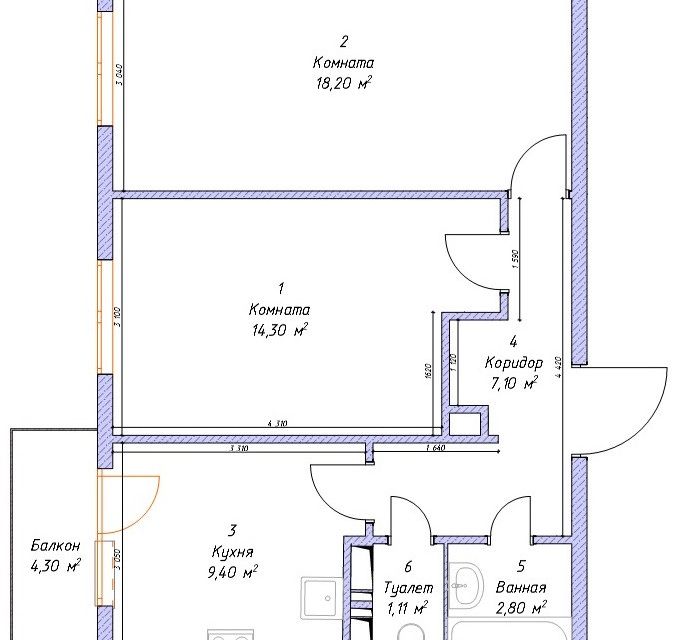 Продаётся 2-комнатная квартира, 53.6 м²