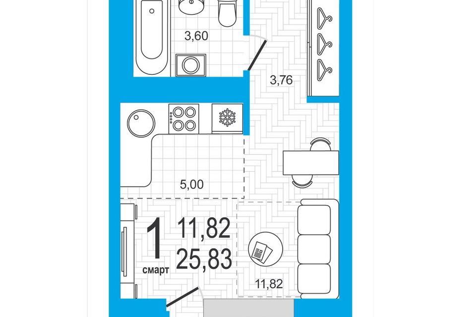 Продаётся 1-комнатная квартира, 25.83 м²