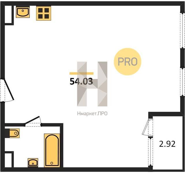 Продаётся 1-комнатная квартира, 54.03 м²