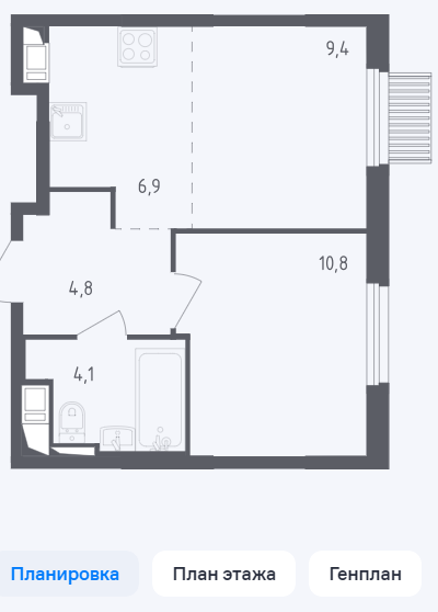 Продаётся 1-комнатная квартира, 35.4 м²