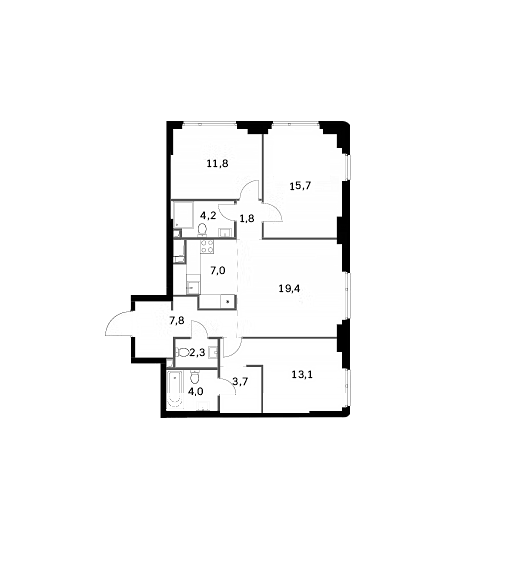 Продаётся 3-комнатная квартира, 90.8 м²