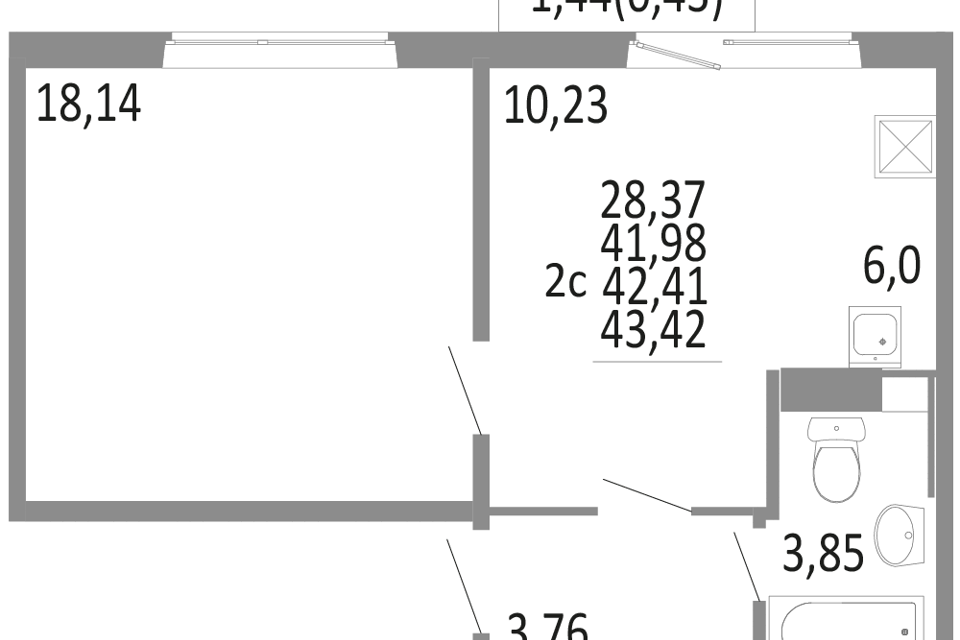 Продаётся 2-комнатная квартира, 43 м²