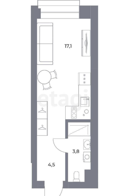 Продаётся студия, 25.4 м²