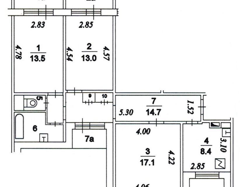 Продаётся 3-комнатная квартира, 71.1 м²