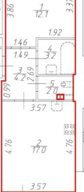 Продаётся 1-комнатная квартира, 38.5 м²