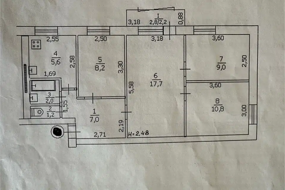 Продаётся 4-комнатная квартира, 61 м²