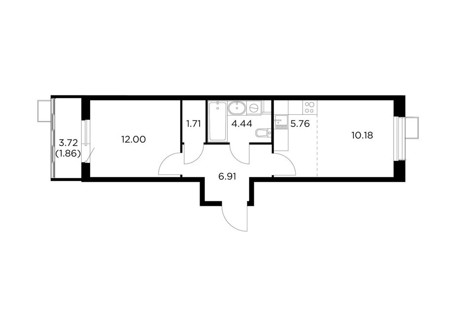 Продаётся 1-комнатная квартира, 42.86 м²