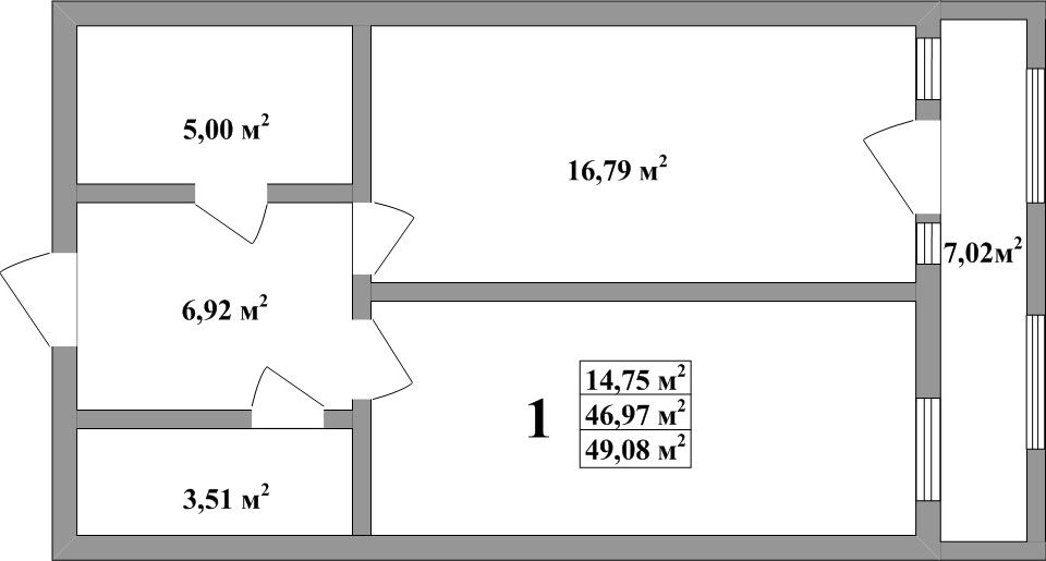 Продаётся 1-комнатная квартира, 49.5 м²