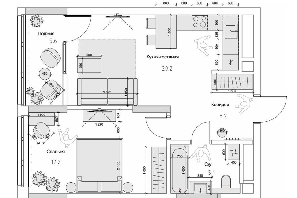 Продаётся 1-комнатная квартира, 56.3 м²