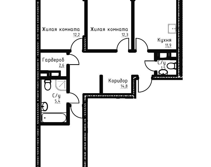 Продаётся 3-комнатная квартира, 75.1 м²