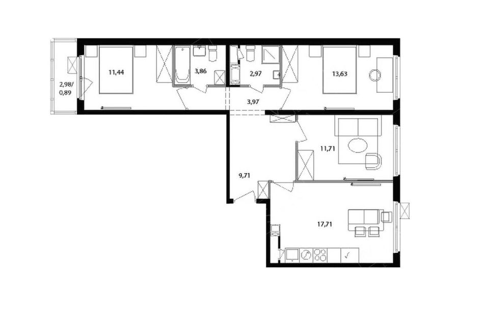 Продаётся 3-комнатная квартира, 75.97 м²