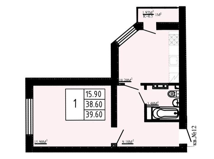 Продаётся 1-комнатная квартира, 38.6 м²