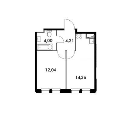 Продаётся 1-комнатная квартира, 34.61 м²