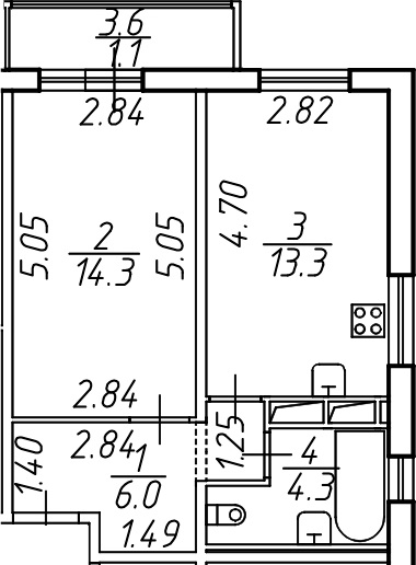 Продаётся 1-комнатная квартира, 37.9 м²