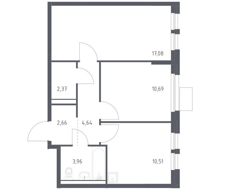 Продаётся 2-комнатная квартира, 51.91 м²