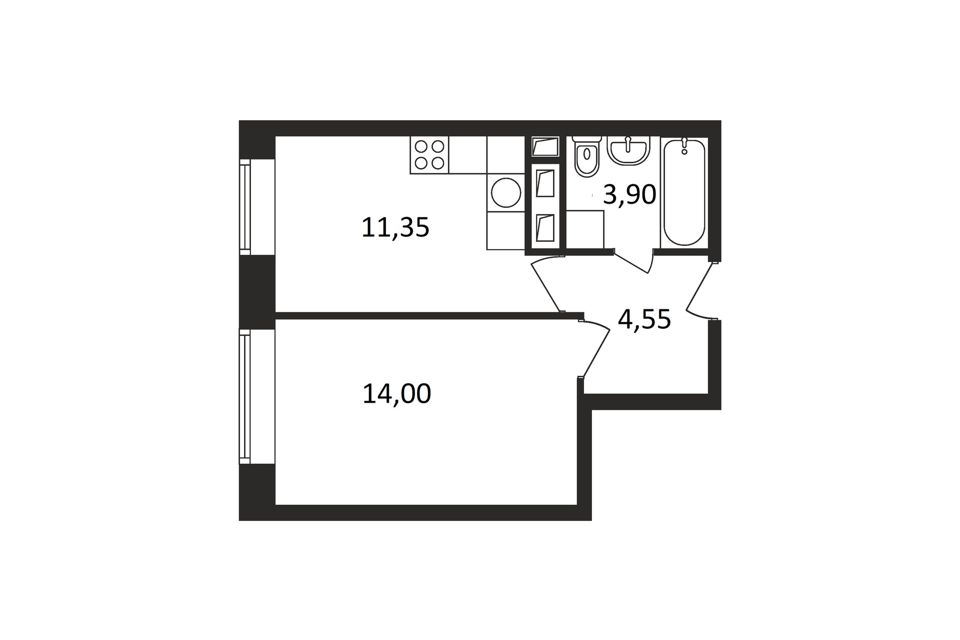 Продаётся 1-комнатная квартира, 33.8 м²