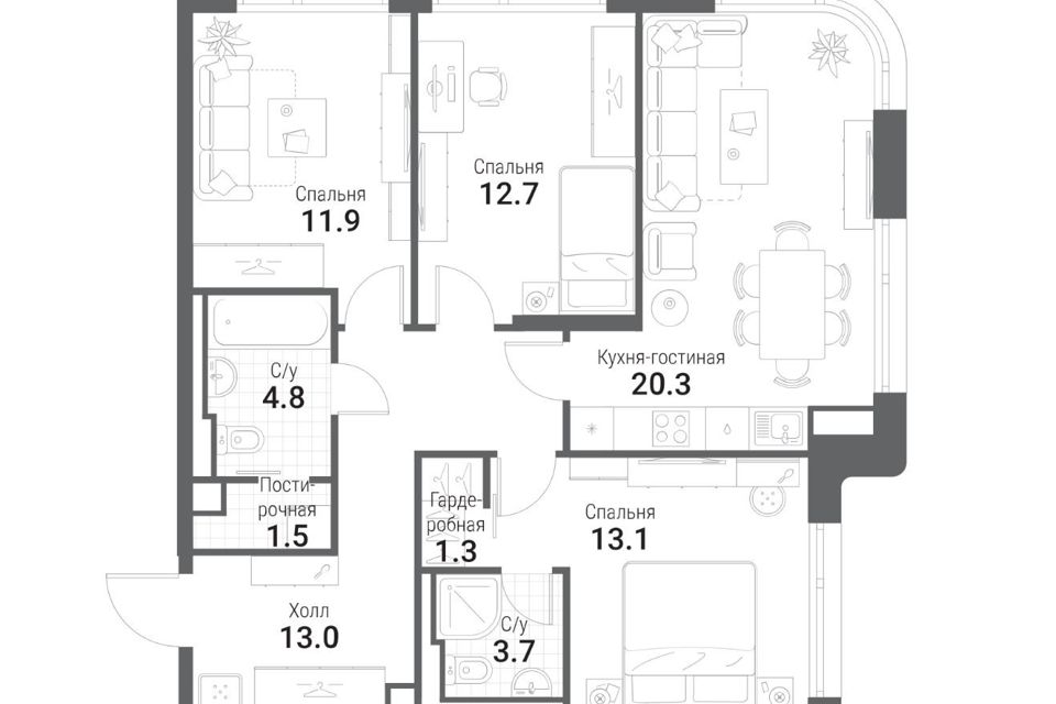 Продаётся 3-комнатная квартира, 82.3 м²