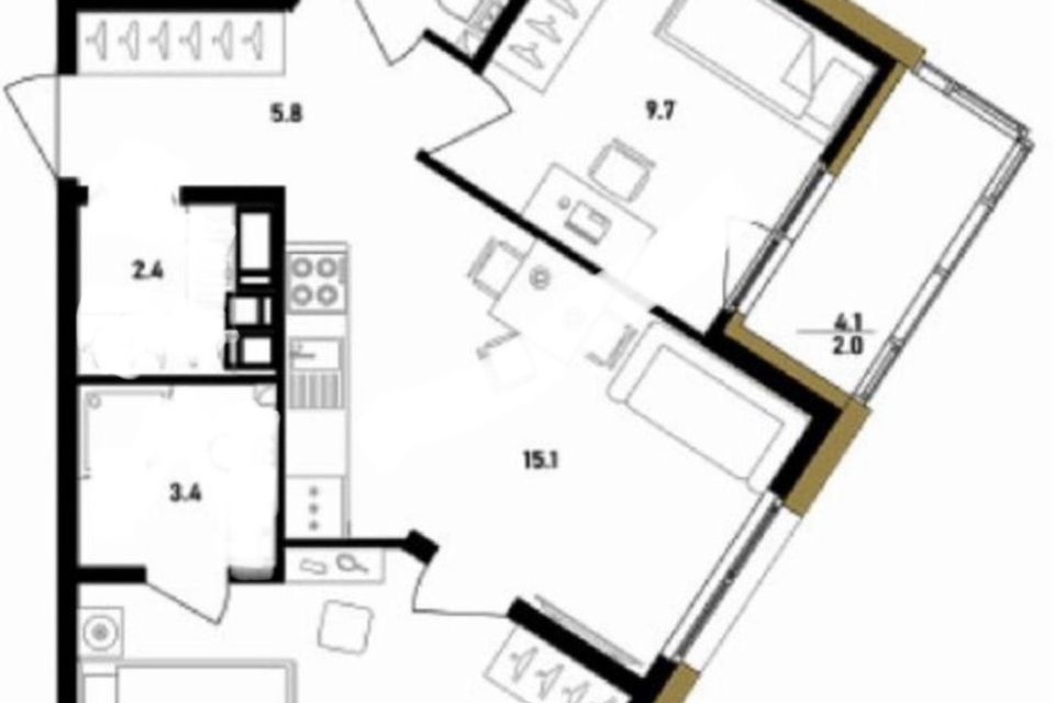 Продаётся 2-комнатная квартира, 53.6 м²