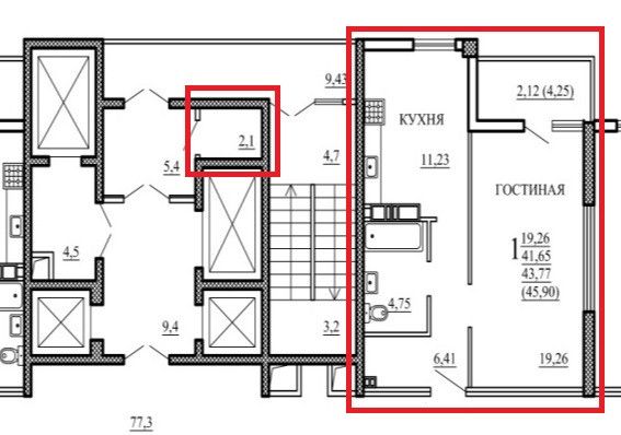 Продаётся 1-комнатная квартира, 41.6 м²