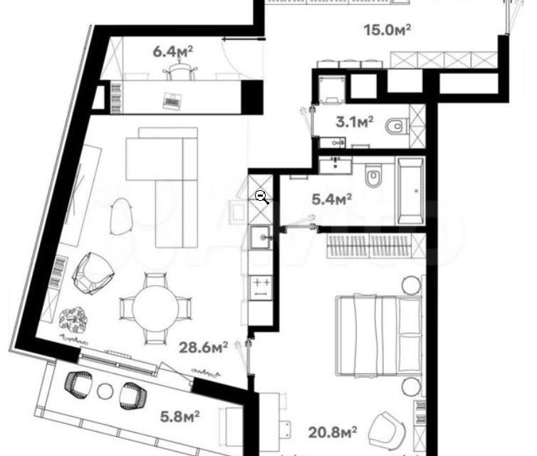 Продаётся 2-комнатная квартира, 85.6 м²