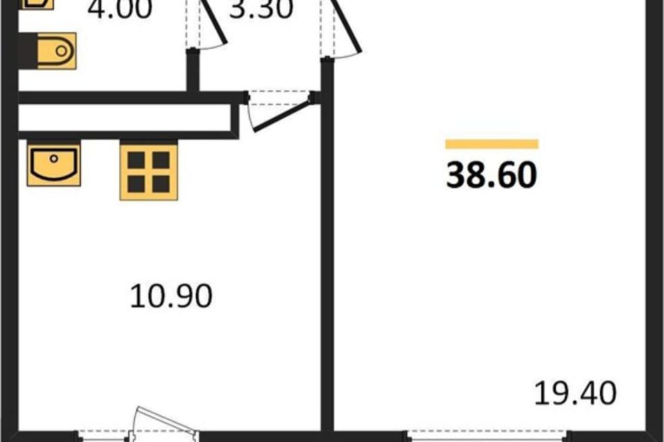 Продаётся 1-комнатная квартира, 38.6 м²