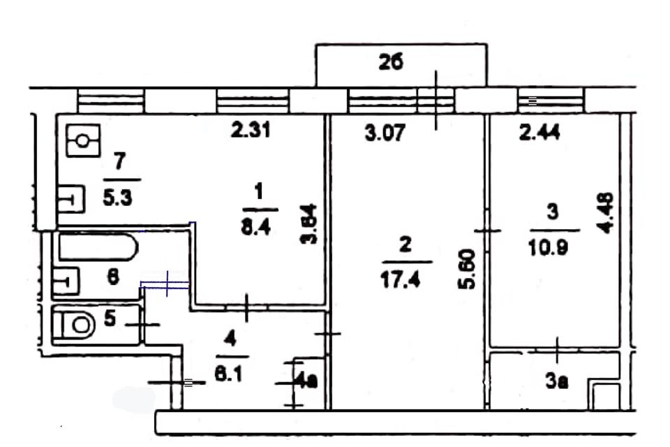 Продаётся 3-комнатная квартира, 54.5 м²