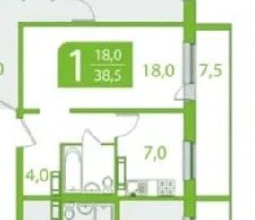 Продаётся 1-комнатная квартира, 34.6 м²