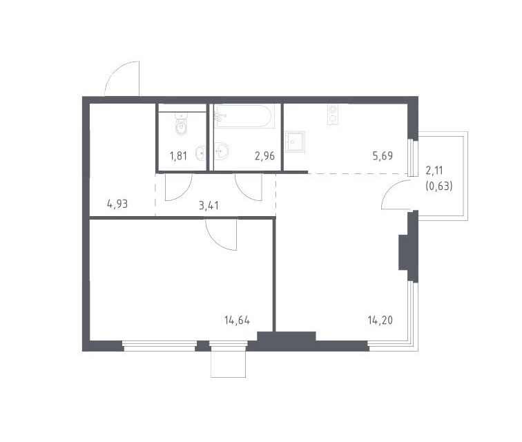 Продаётся 1-комнатная квартира, 48.27 м²