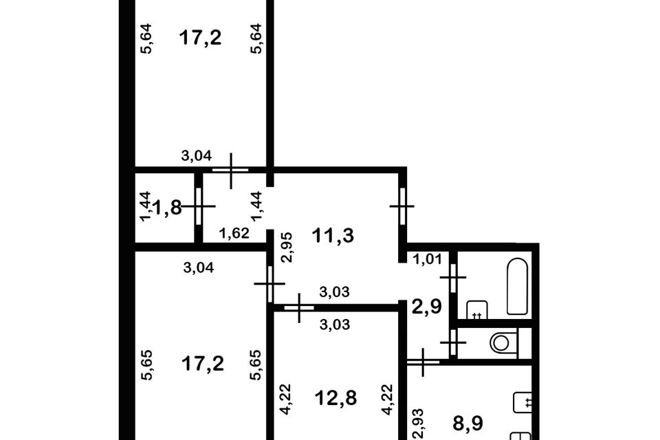 Продаётся 3-комнатная квартира, 76.4 м²