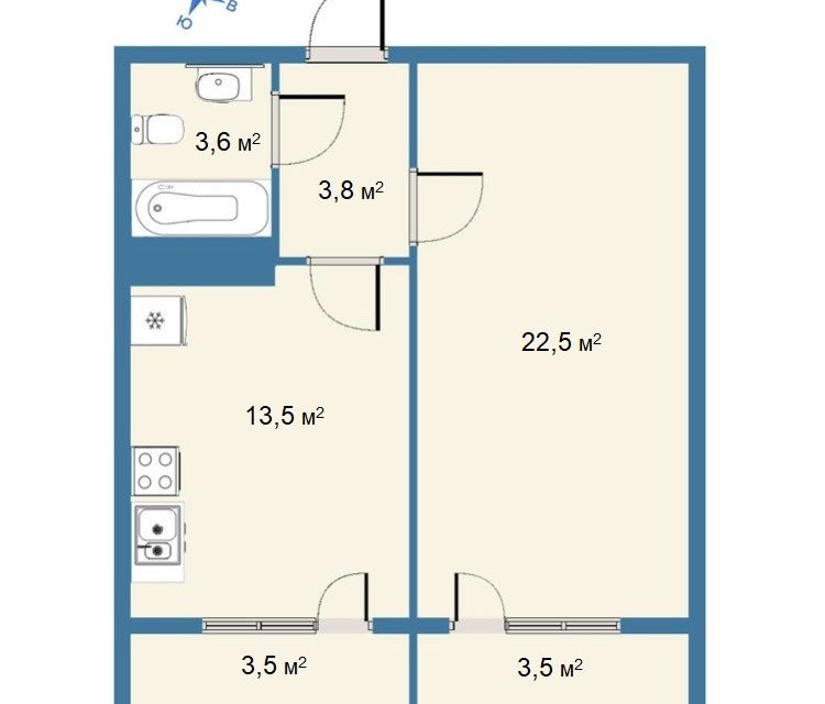 Продаётся 1-комнатная квартира, 43.7 м²