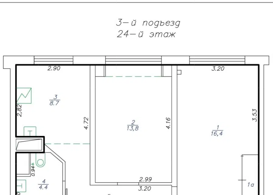 Продаётся 2-комнатная квартира, 54.1 м²