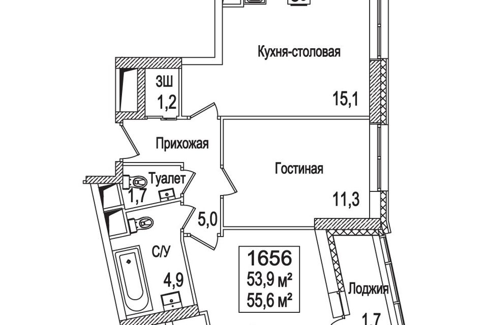 Продаётся 2-комнатная квартира, 55.8 м²