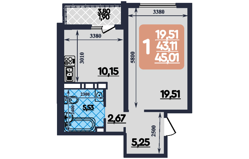 Продаётся 1-комнатная квартира, 45 м²