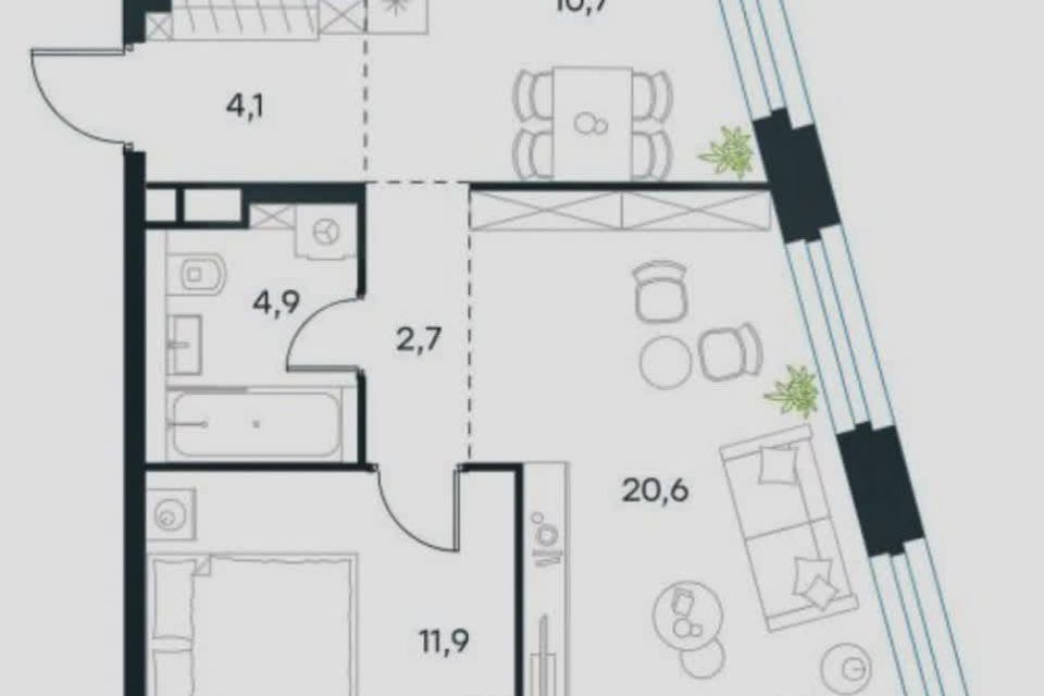 Продаётся 2-комнатная квартира, 55 м²