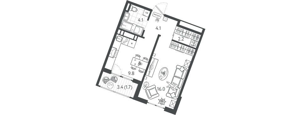 Продаётся 1-комнатная квартира, 35.7 м²